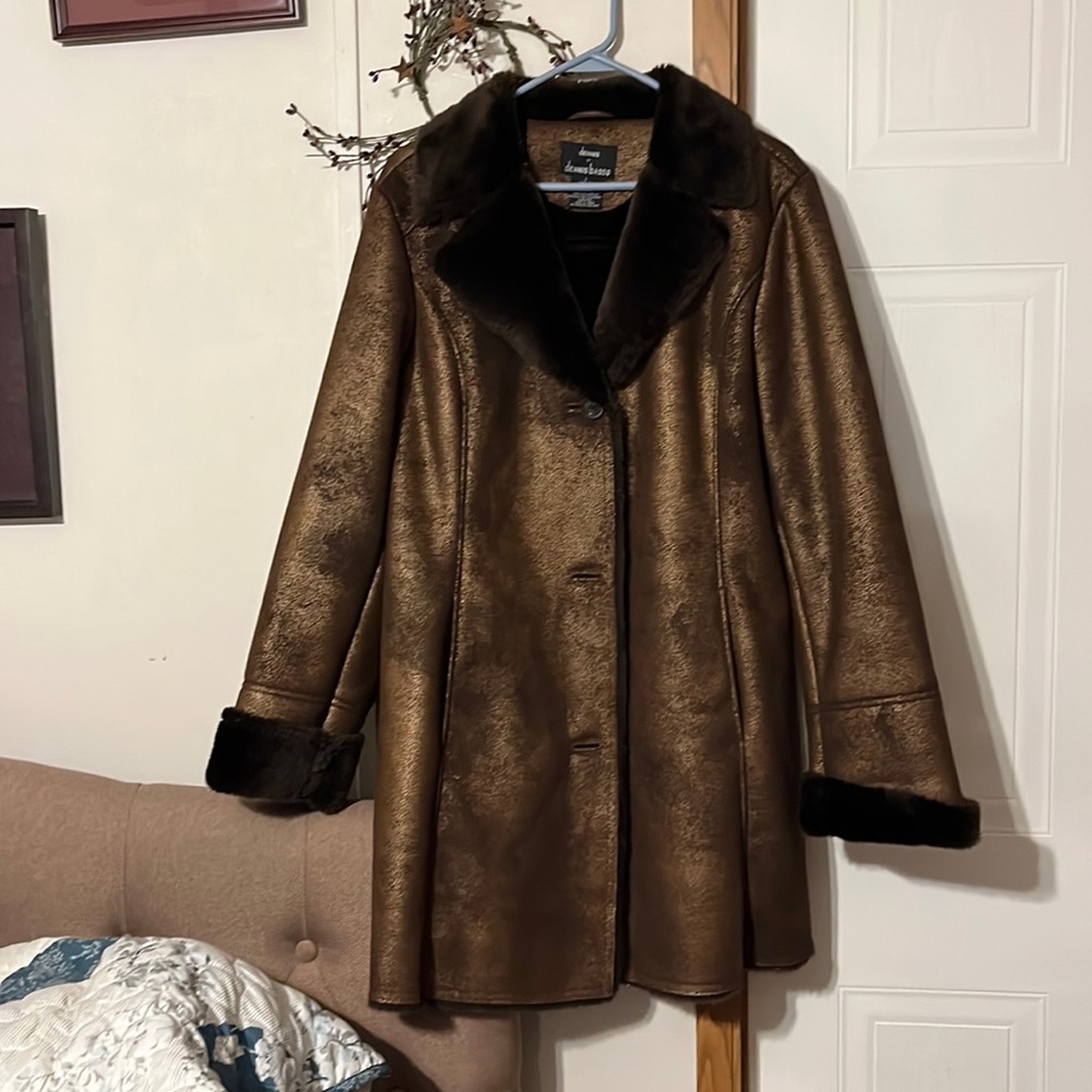 Dennis Basso fur lined coat with suede like outside very warm with fur cuffs